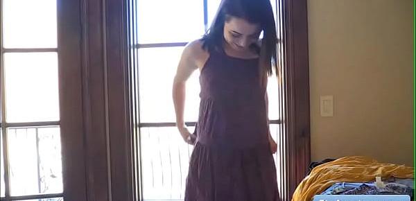  Young sexy brunette amateur Kylie trying different sexy dresses and reveal her smoking hot body